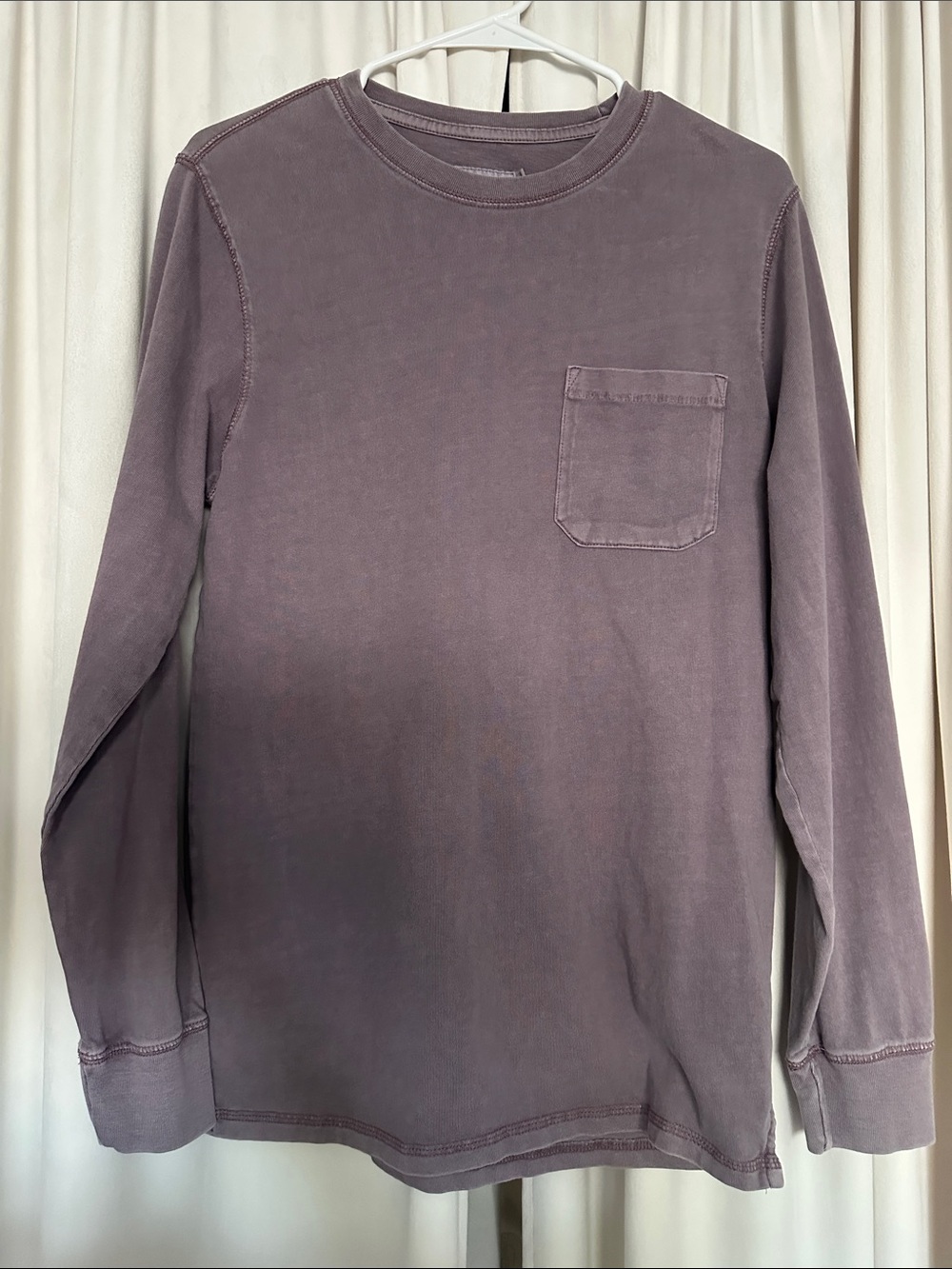 Goodfellow & Co Men’s Small Garment Dyed Pocket Long Sleeve Tee Purple 100% Cott